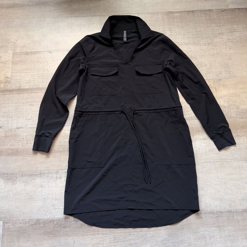 Athleta Shirt Dress Women S Black Zuma Tie Waist Athleisure Polaroid